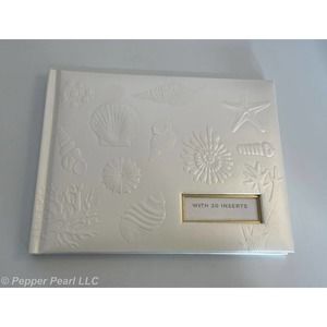 Guest Book Customize Pearl White Seashell Design Hard Cover Inserts Included